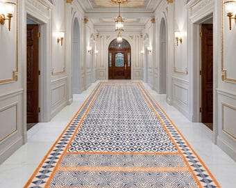 Handmade Woven Cotton Rug, Boho Orange Block Printed Cotton Area Rug Washable Rug for Hallways, Entryways, Bedroom, Kitchen and Living room