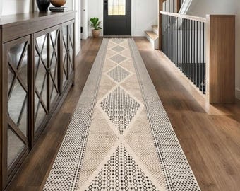 Long Washable Hallway Runner Soft Cotton Runner Rug Washable Non Slip Extra Long Hallway Rug, Cotton Carpet for Entryway, Kitchen,Bedroom