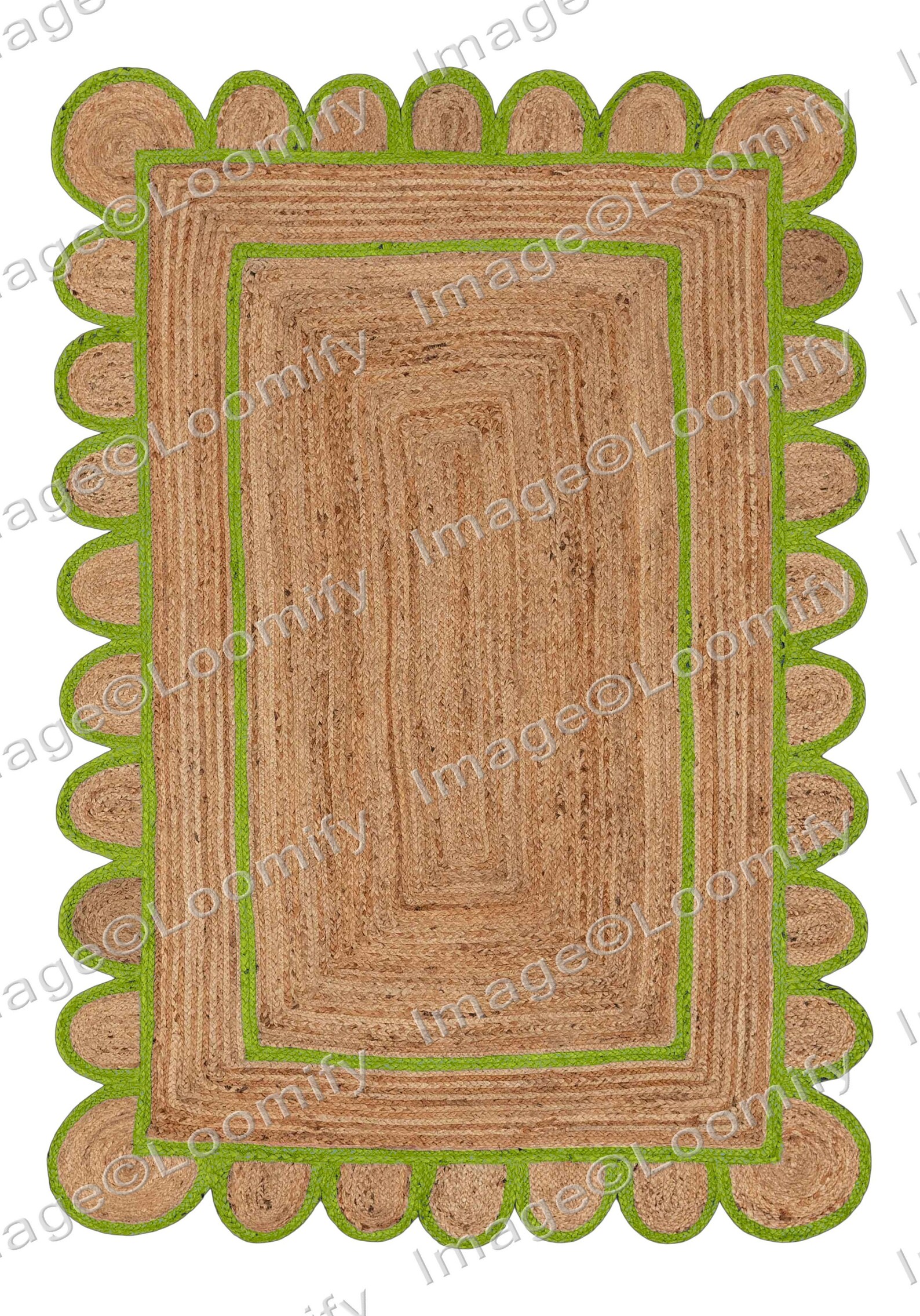 Green Scalloped Jute Rug HandBraided Scallop Rug Scalloped Etsy