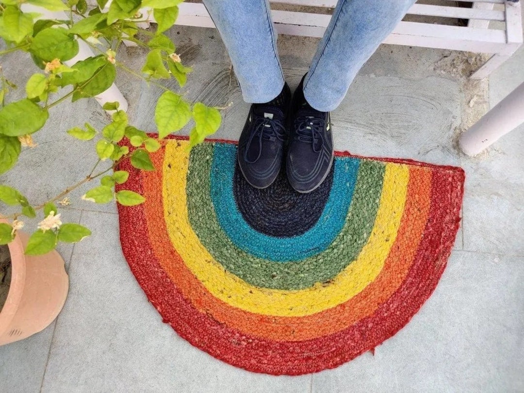 Multi Boho Jute Half Circle Rug Semi Circle Jute Rug Half Etsy