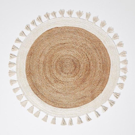 Alfombra de yute redonda blanca alfombra trenzada a mano, alfombra circular  alfombras trenzadas de yute redondas, alfombras de yute reversibles hechas  a mano personalizadas para decoración del hogar -  México