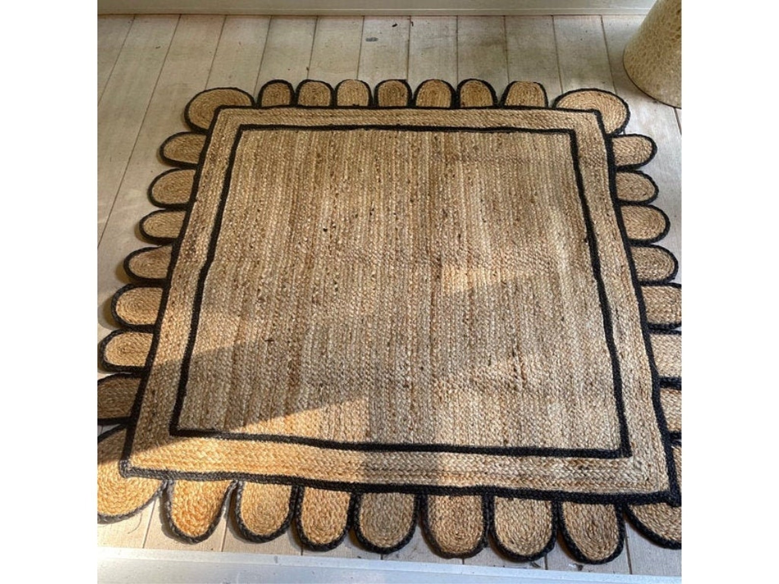 Black Scalloped Jute Rug Scallop Rug Jute Area Rug Runner rug Etsy