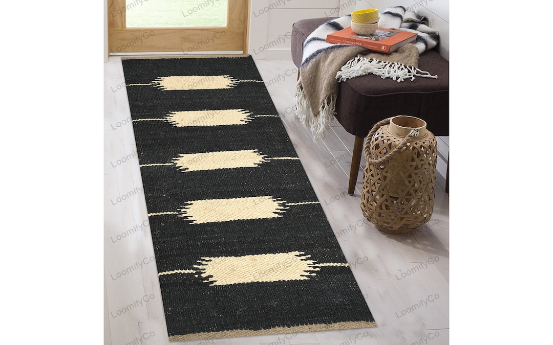 Black and White Hemp Braided Hallway Runner 2 X 10 Ft, Antique Living