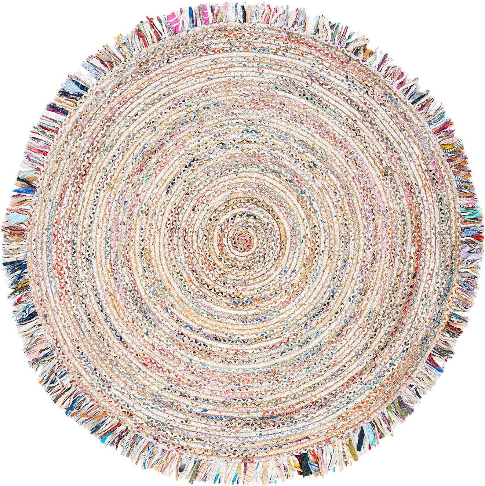 White Ivory Round Recycled Chindi Cotton Boho Rug Upcycled Rag Etsy