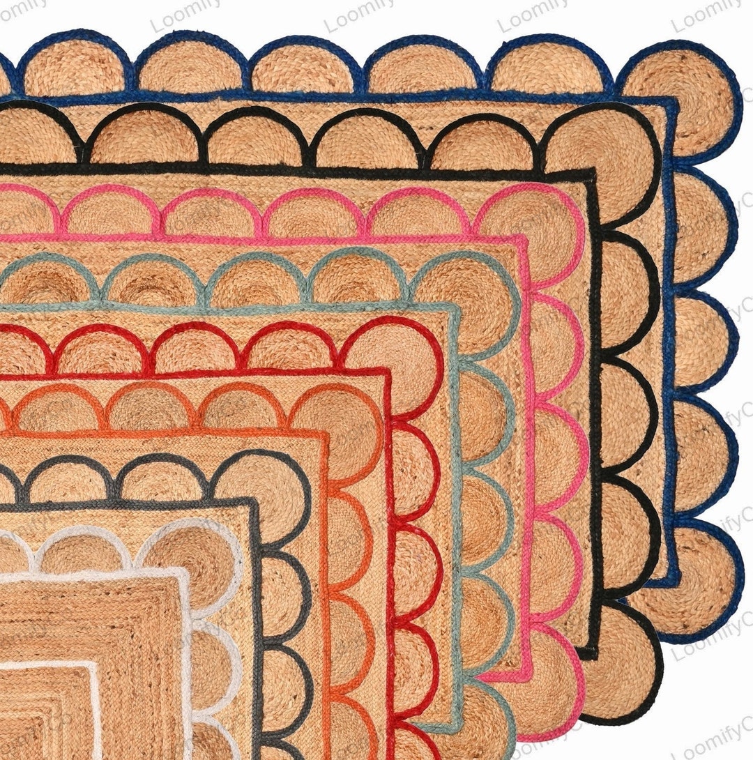Scallop Jute Rug Custom Jute Rug Custom Color Rug Handwoven Natural