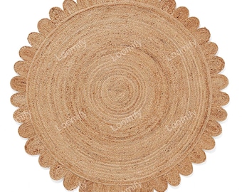 Round Natural Rug Scalloped Jute Round Rug Beige Eco Friendly Rug Round Braided Jute Area Rug Scallop Round jute Rug Circle boho Round Rug