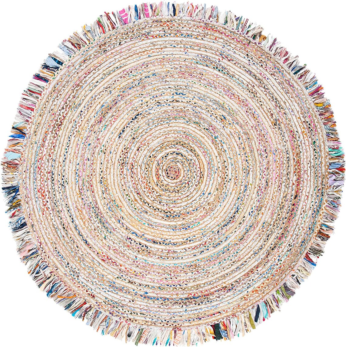 White Ivory Round Recycled Chindi Cotton Boho Rug Upcycled Rag Etsy