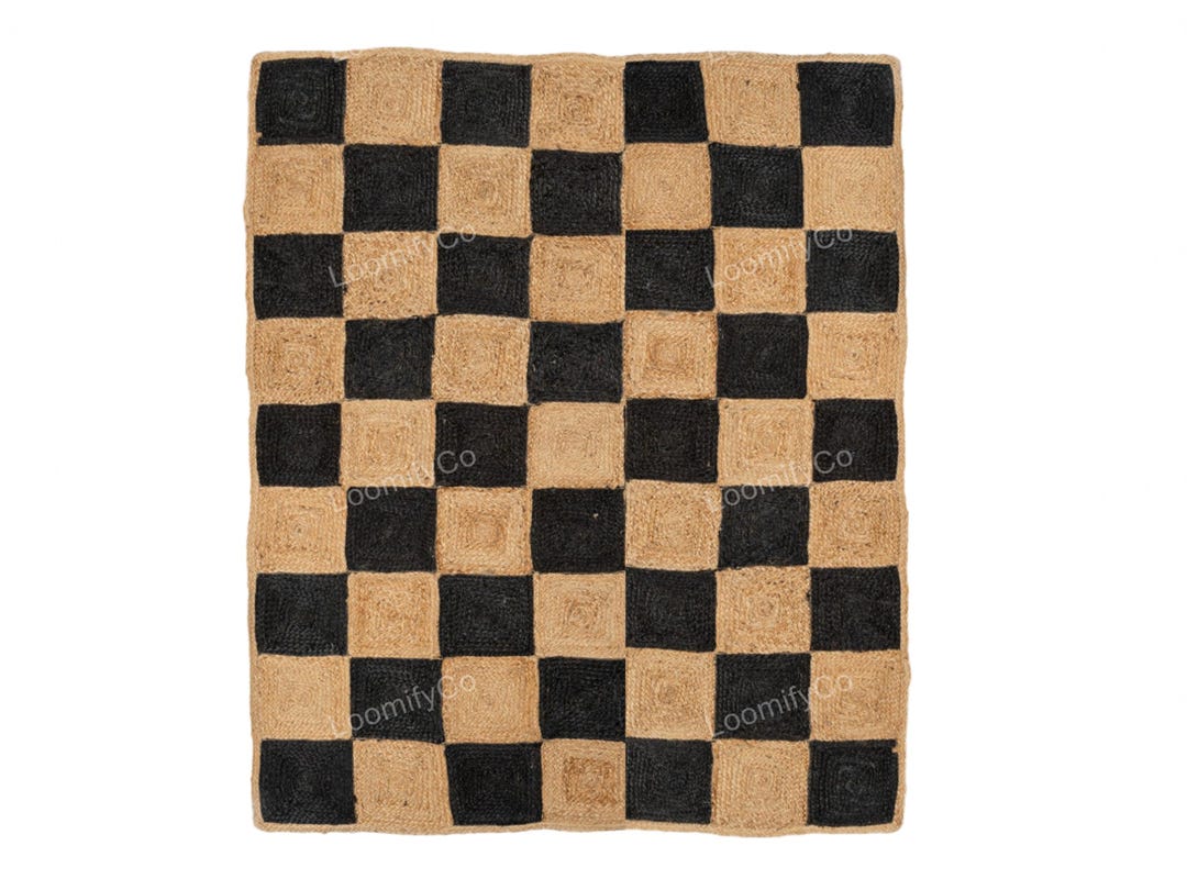 Checkard Rugs Checkered Jute Rug, Checkerboard Rug, Checker Jute Area Rug, Black ...