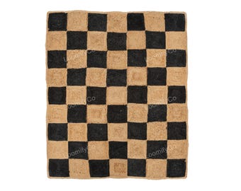 Checkered Jute Rug, Checkerboard Rug, Checker Jute Area Rug, Black Sisal rug checkard carpet Seagrass Cottage Style Farmhouse Home Decor Rug