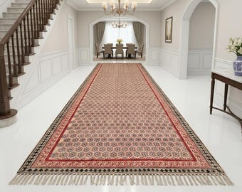 Custom Size Cotton Rug Boho Area Rug Cotton Carpet Handwoven Cotton Block Print Rug Washable Area Carpet for Living room, Hallways, Entryway