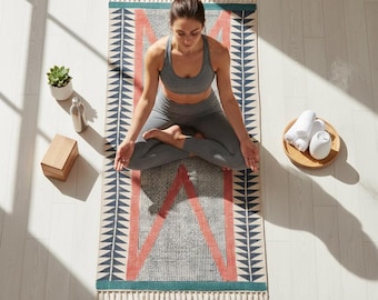 Organic Natural Cotton Yoga Woven Mats for Women and Men, breathable Anti Skid backing, Light Weight, Machine Washable, Non Slip yoga rug