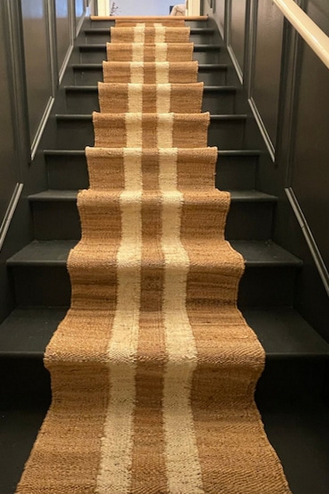 White Stripes Stairs Jute Runner Rug Stairs Carpet Stairs Runner, Stair