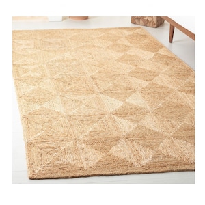 Square Boxes Jute Rug, Tiles Jute Area Rug, Natural Sisal Braided Area rug, Jute Carpet Boho Seagrass Cottage Style Farmhouse Home Decor Rug