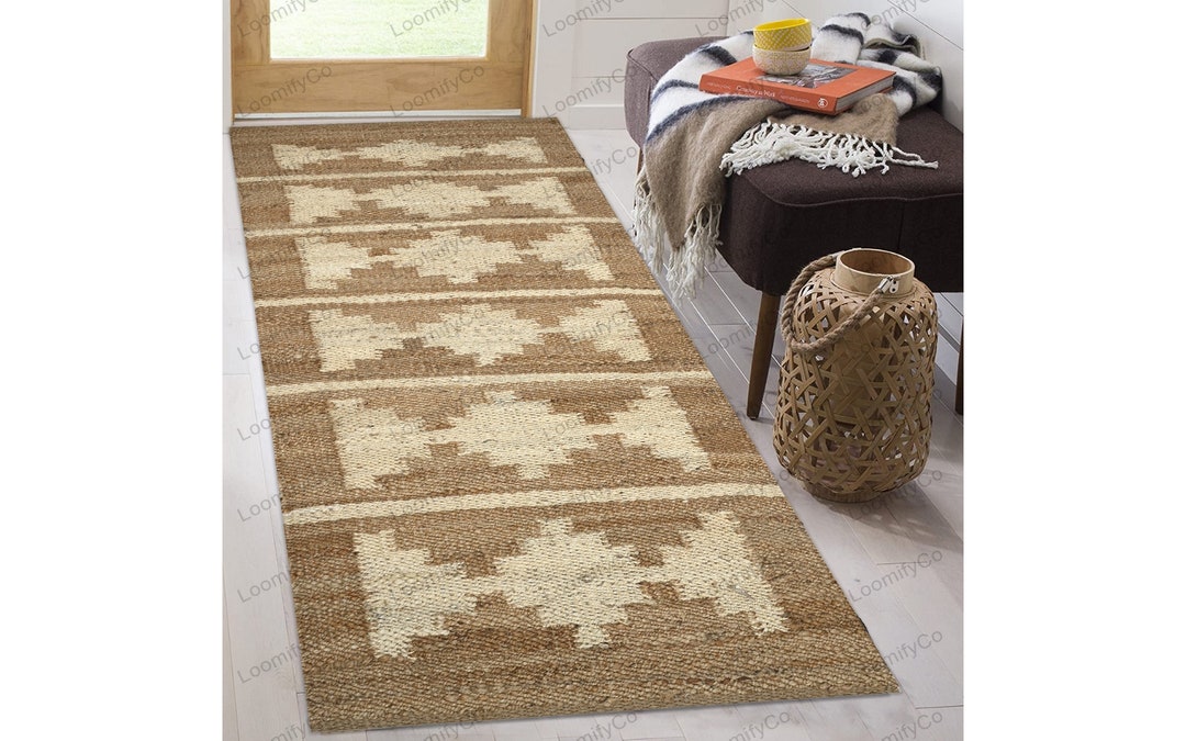 Handbraided Hemp Jute Hallway Runner 2 X 6 Feet, Bohemian Reversible