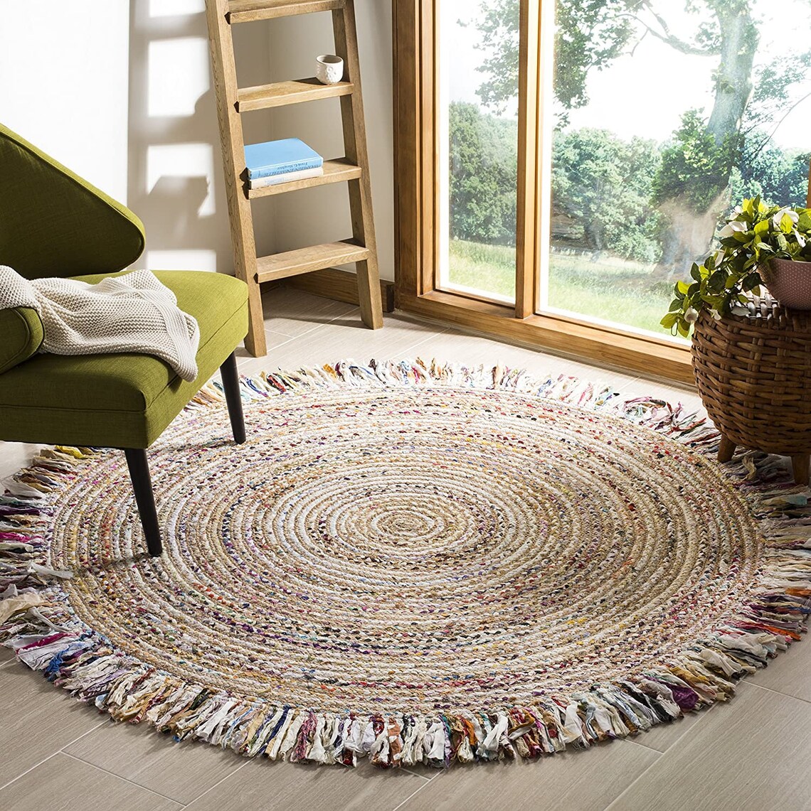 White Ivory Round Recycled Chindi Cotton Boho Rug Upcycled Rag Etsy