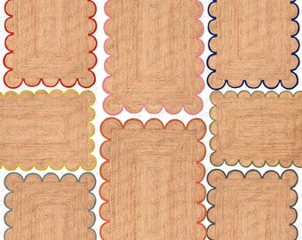 Bordered Scalloped Jute Rug Scallop Edge Rug Natural Jute Rug Scalloped Runner Rug Braided Jute Area Rug Square Custom Size Rug 8x10, 12x15