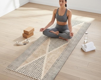 Handwoven Cotton Yoga Mat | Meditation Rug with Tassels: Eco-Friendly, Anti-Slip - Natural Fair Trade  Yoga, Exercise, Workout, Fitness Rug