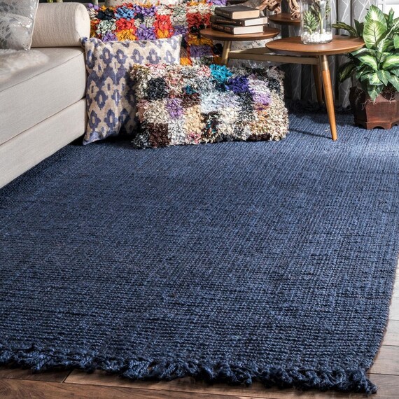 Blue Jute Runner Rug Hemp Rug Runner 2x6 Ft 2x8 2x10 Ft Etsy