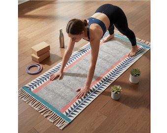 Soft & Washable Organic Cotton Yoga Mat: Eco-Friendly, Anti-Slip - Natural, Hand Weaved and Fair Trade  Yoga, Exercise, Workout, Fitness Rug