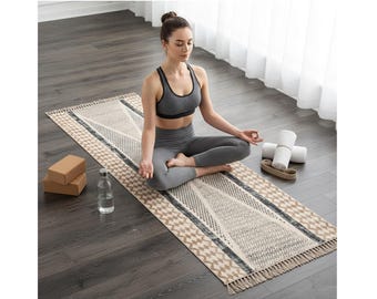 Handwoven Organic Cotton Yoga Mat: Extra Long, Anti-Slip Washable Yoga Rug Fair Trade - Yoga, Exercise Travel Friendly Anti-Skid yoga Mat