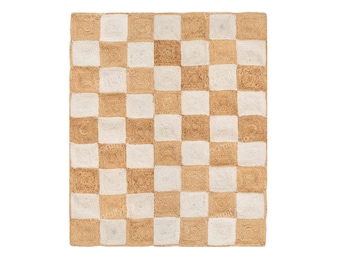 Jute Checkered Rug, Checkerboard Rug, Checker Jute Area Rug, White Sisal rug checkard carpet Seagrass Cottage Style Farmhouse Home Decor Rug