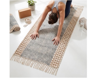 Organic Herbal Cotton Yoga Mat Machine Washable Handwoven Anti-Slip Exercise & Meditation Mat yoga rug Eco-Friendly Non-Slip Travel yoga rug