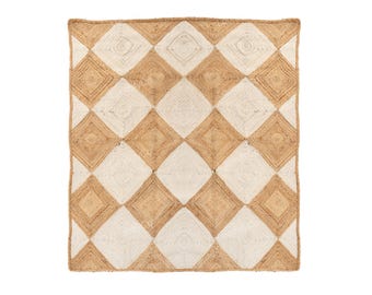 Ivory / Beige Square Jute Rug White Jute Area Rug, Natural Braided Jute rug, Jute Carpet, Boho Decor Rug Cottage Style Farmhouse Decor Rug