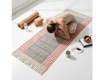 Boho Organic Cotton Yoga Mat - Natural, Hand Weaved and Fair Trade - Yoga, Exercise, Workout, Fitness Rug - Absorbent, Soft & Washable