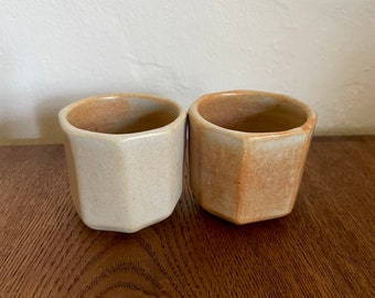 Set of 2 faceted ceramic sake/mezcal/espresso cups