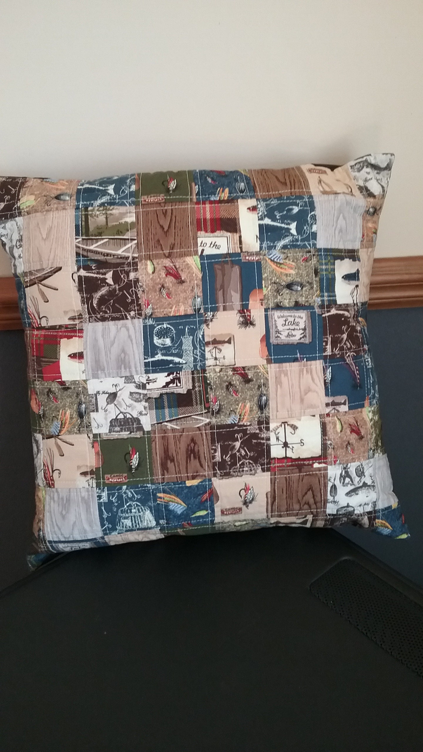Patchwork Fishing Lodge Pillow Etsy