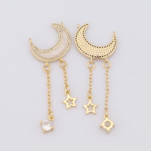 Gold Celestial Charms,18K Gold Filled Moon Pendant,Micropavé CZ Star Necklace for DIY Jewelry Making Supplies