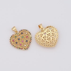 Gold Heart Charms,18K Gold Filled Heart Pendant,Micropavé CZ Heart Necklace for DIY Jewelry Making Supplies