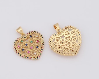 Gold Heart Charms,18K Gold Filled Heart Pendant,Micropavé CZ Heart Necklace for DIY Jewelry Making Supplies