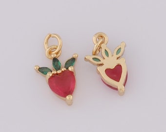 Gold Fruit Charms, 18K gold filled aardbei-hanger, Micropavé CZ fruitketting voor het maken van doe-het-zelf sieraden
