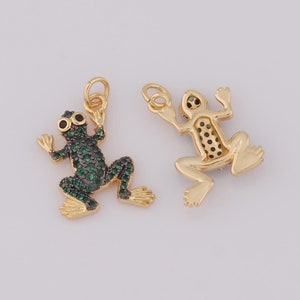 Gold Frog Charms,18K Gold Filled Frog Pendant,Micropavé CZ Frog Necklace for DIY Jewelry Making Supplies