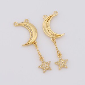 Gold Celestial Charms,18K Gold Filled Moon Pendant,Micropavé CZ Star Necklace for DIY Jewelry Making Supplies