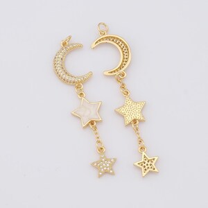 Gold Celestial Charms,18K Gold Filled Moon Pendant,Micropavé CZ Star Necklace for DIY Jewelry Making Supplies