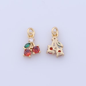 Micro Pave CZ Cherry Charms,18K Gold Filled Fruit Pendant,Cherry Pendant Necklace for DIY Jewelry Making Supplies