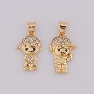 Gold Boys Charms,18K Gold Filled Girl Pendant,Micropavé CZ Boys Necklace for DIY Jewelry Making Supplies