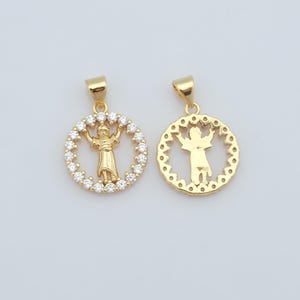 Gold Round Charms, 18K Gold Filled Character Pendant, Micro Pave CZ Boy Necklace for DIY Jewellery Making Supplies