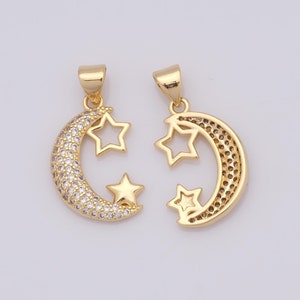 Gold Celestial Charms,18K Gold Filled Star Moon Pendant,Micropavé CZ Star Moon Necklace for DIY Jewelry Making Supplies
