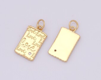 Pingente retangular delicado em ouro 18K, colar retangular com microcravação de zircônias para confecção de bijuterias.
