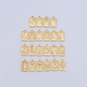 Cartes de tarot à breloques pour collier, pendentif à breloques plaqué or 18 carats cz micro-pavé, breloques pour la fabrication de bijoux