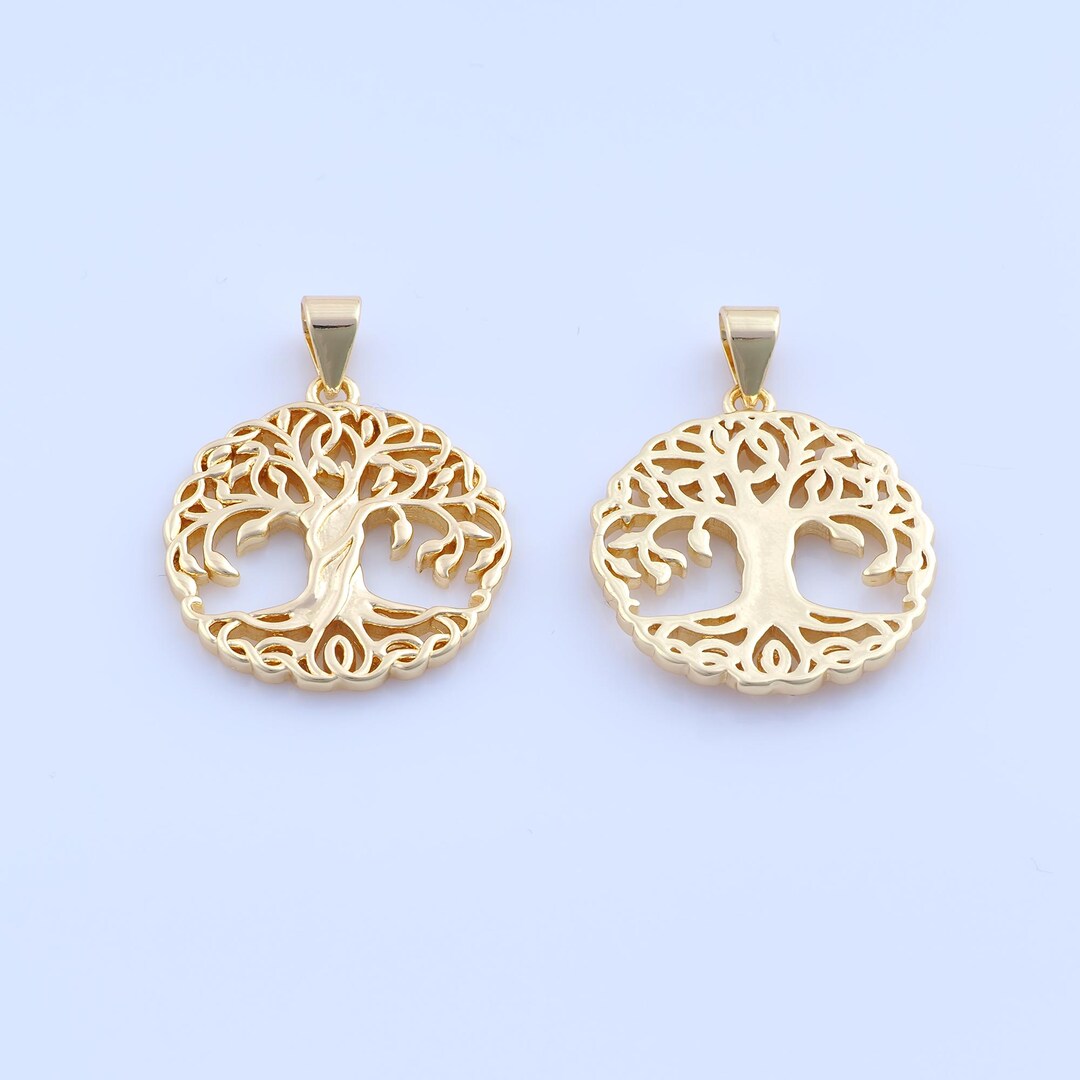 5 Pcs Gold Tree of Life Charms,18k Gold Filled Tree Pendant, Round ...