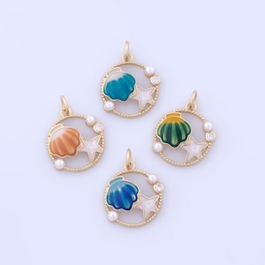 Gold Round Charms,18K Gold Filled Shell Pendant,Star Pendant Necklace for DIY Jewelry Making Supplies