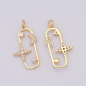 Gold Celestial Charms,18K Gold Filled Star Moon Pendant,Micropavé CZ Star Moon Necklace for DIY Jewelry Making Supplies