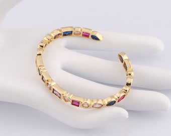 18K Gold Filled Openable Bangle,Thin Gold Bangle,Micropavé CZ Round Bangle,Gifts for Her