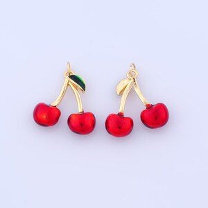 Gold Cherry Charms,18K Gold Filled Fruit Pendant,Enamel Pendant Necklace for DIY Jewelry Making Supplies