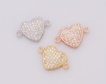 18K Gold Filled Heart Links,Micropavé CZ Minimalist Heart Connector Charms For Jewelry Making Supplies