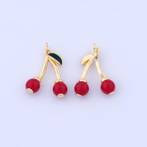 Gold Cherry Charms,18K Gold Filled Fruit Pendant,Enamel Pendant Necklace for DIY Jewelry Making Supplies